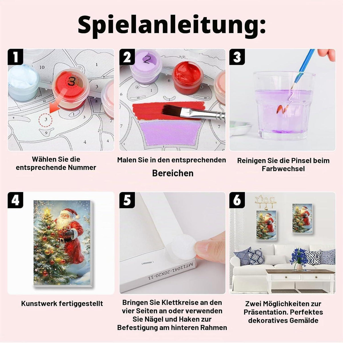 Weihnachtsmann Malen nach Zahlen Set mit Rahmen für Erwachsene
