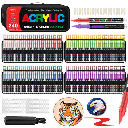 Acrylstifte Set 240 Farben – Pinselspitze für Steine & mehr