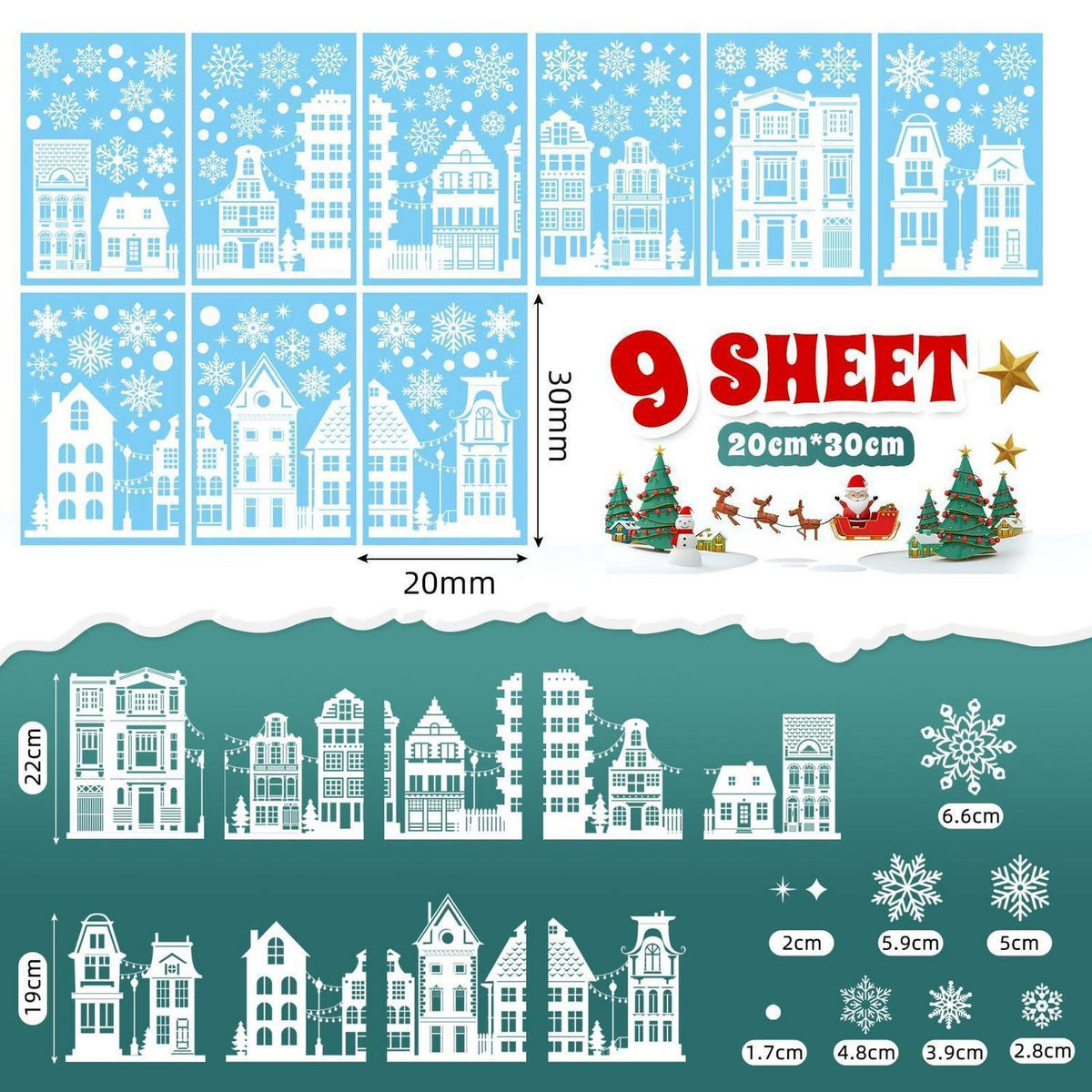 Weihnachts Fensterbilder Schneeflocken & Häuser Deko Aufkleber
