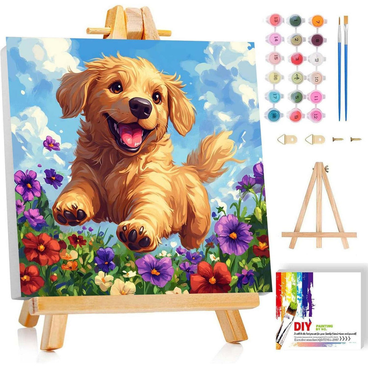 Malen nach Zahlen Kinder mit Rahmen – Hund Motiv 20x20 cm