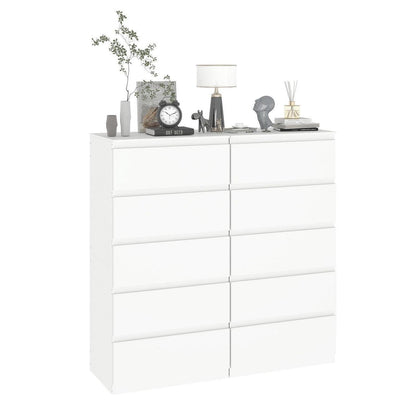 Weiße Kommode 2er-Set mit 5 Schubladen (60x40x120cm)
