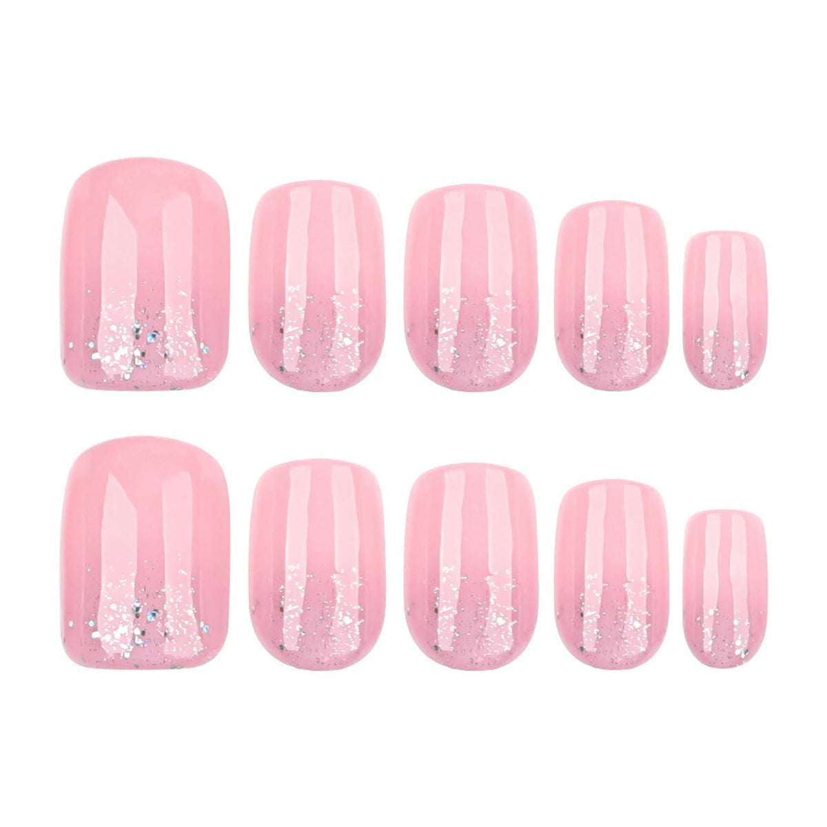 Rosa Glitzer Press On Nails - Kurze, Square Fake Nails mit Kleber