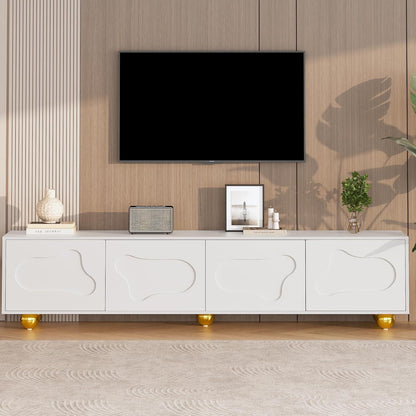 TV Lowboard weiß mit Wolken Design & Stauraum (180x40x45cm)