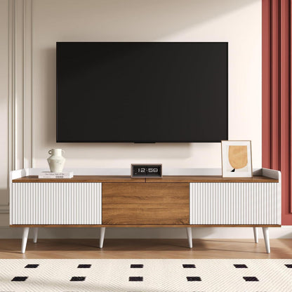 TV Lowboard Weiß & Holz mit 3 Türen (160x39x49,5cm)