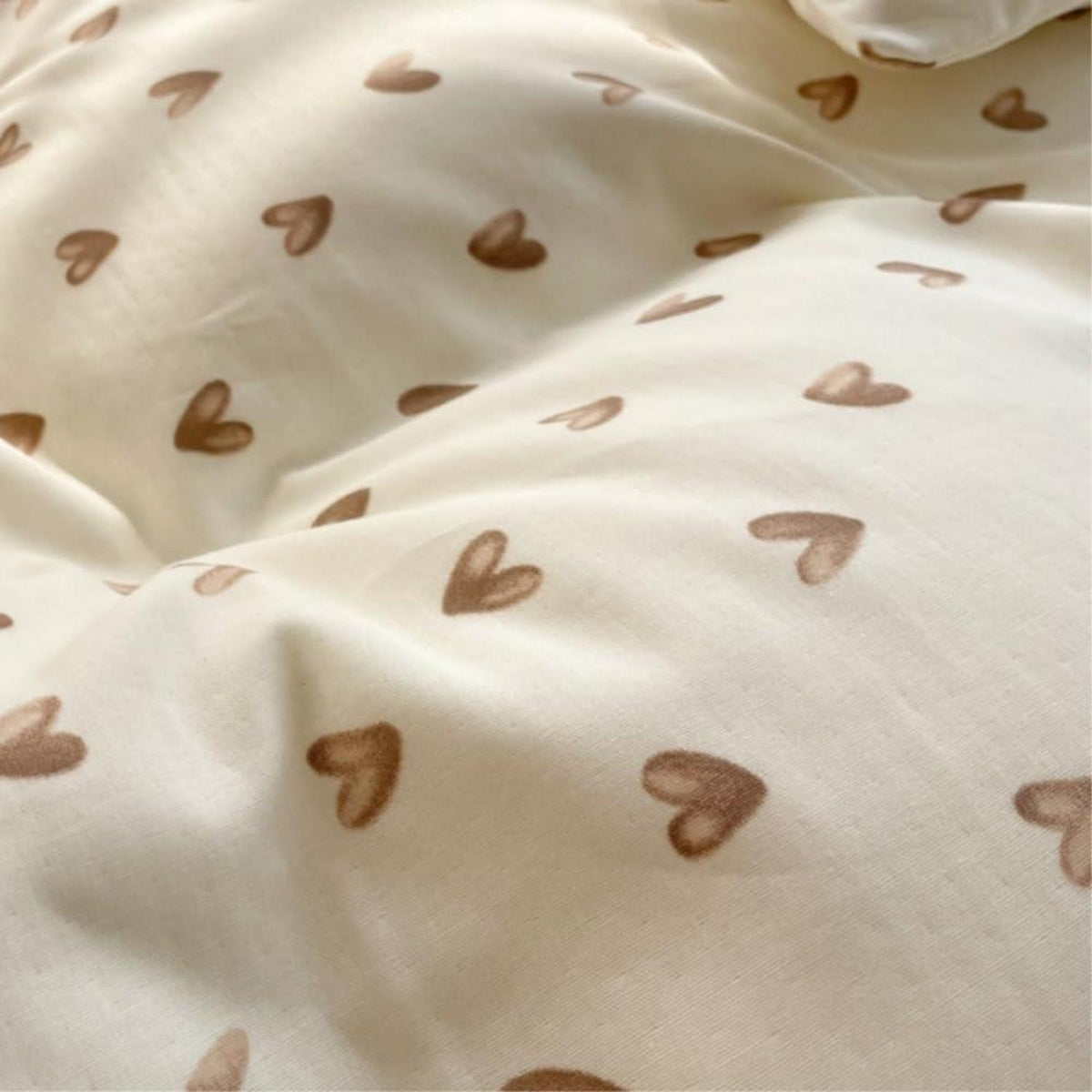 Bettwäsche Set 200x220 Beige Braun Herzen Mädchen