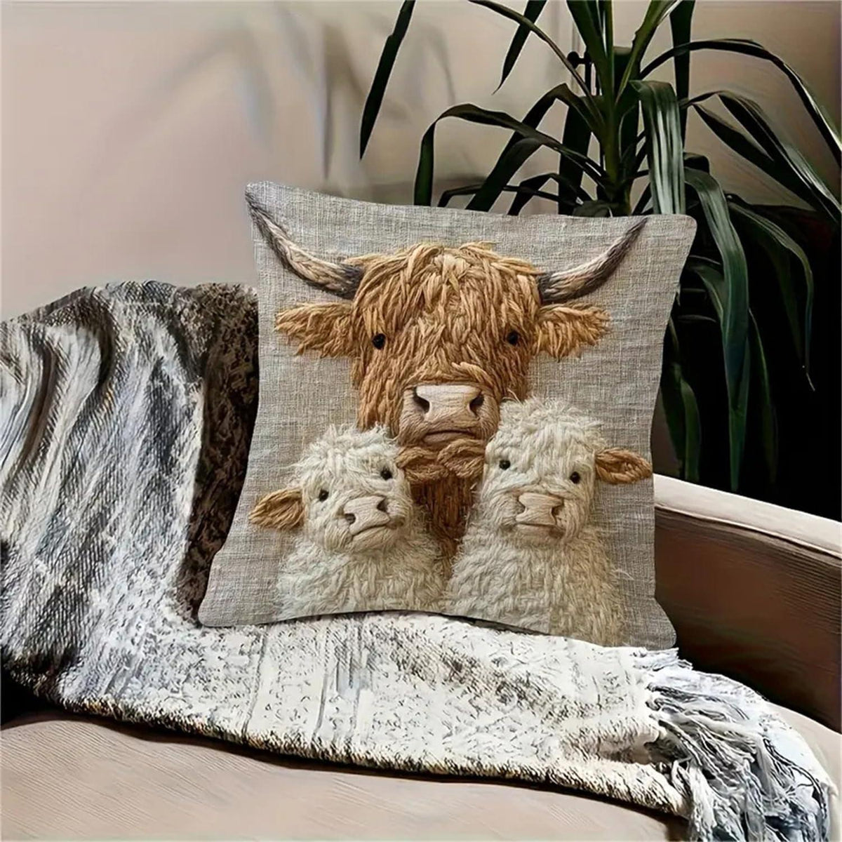 2x Kissenbezug Alpaka/Kuh 45x45cm - Weiche Tier-Deko