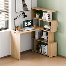 L-Schreibtisch mit drehbarem Bücherregal, Eiche