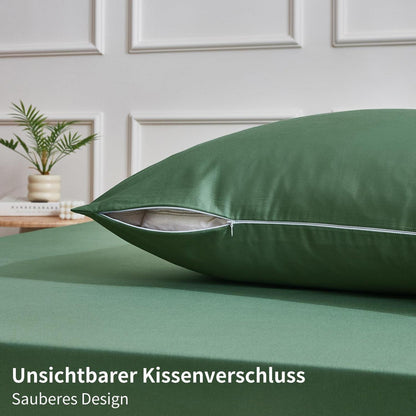 4teilige Bettwäsche 135x200 Grün – 100% Baumwolle
