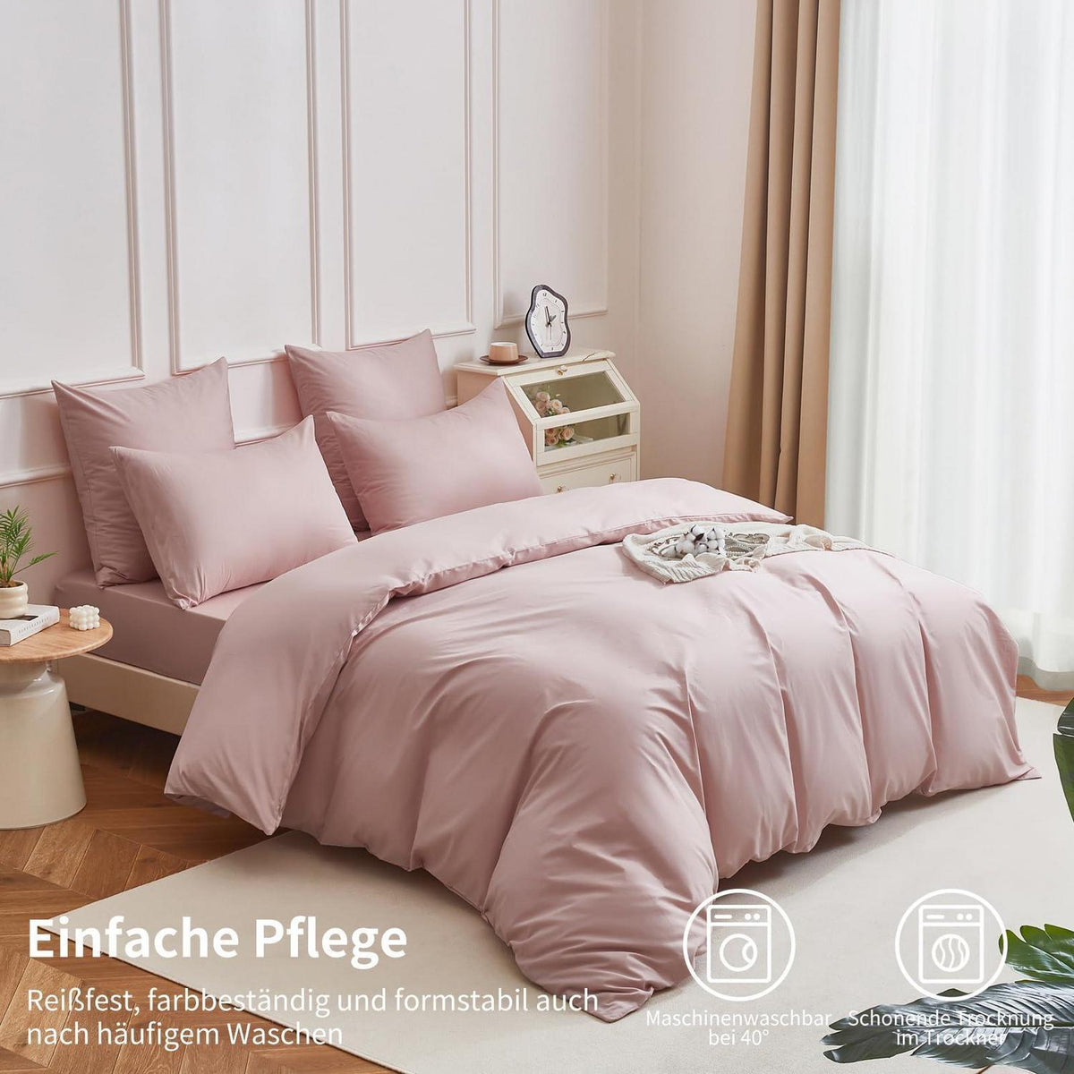Rosa Bettwäsche-Set 220x240 cm - 100% Baumwolle