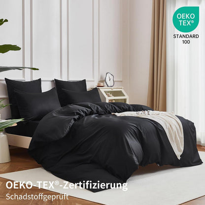 Baumwoll Bettwäsche Set 220x240 Schwarz – 3-teilig, Kühlend & Weich