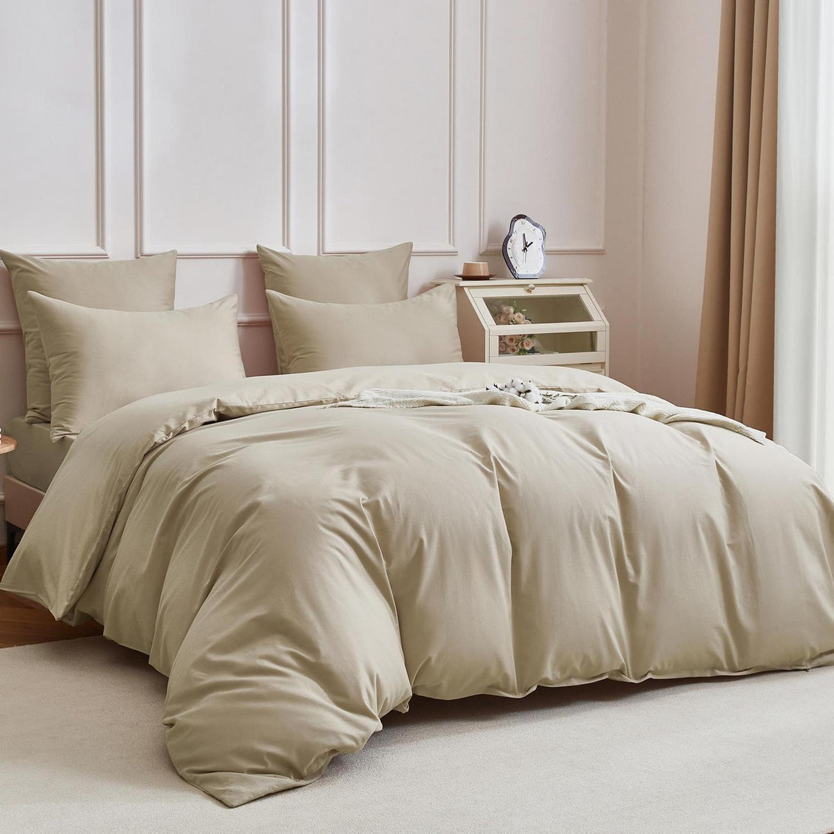 4teilige Bettwäsche 135x200 Khaki – 100% Baumwolle