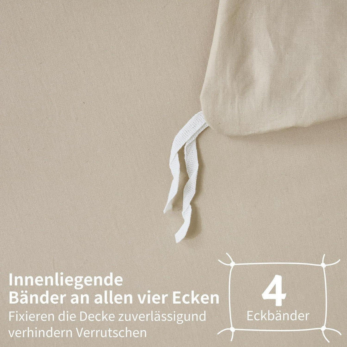 4teilige Bettwäsche 135x200 Khaki – 100% Baumwolle