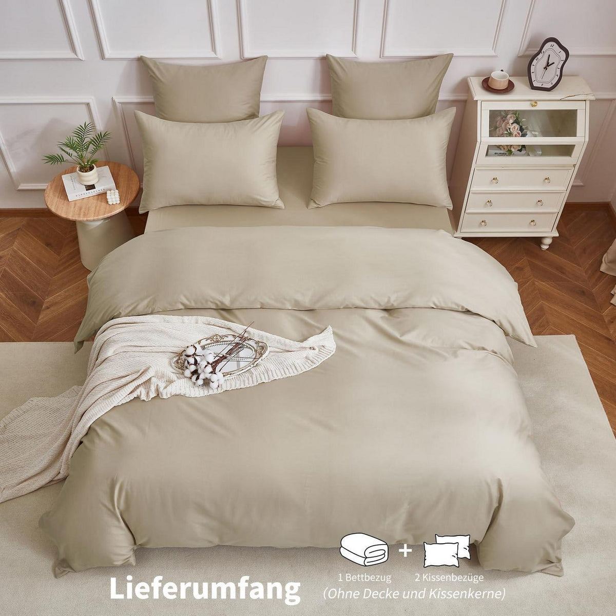 4teilige Bettwäsche 135x200 Khaki – 100% Baumwolle