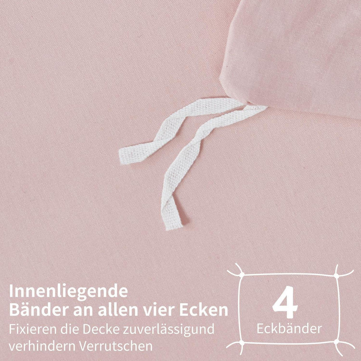 Rosa Baumwoll Bettwäsche 135x200 - 4-teilig, Kühlend & Weich