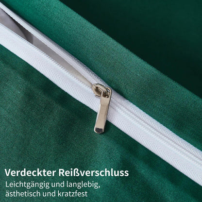 Dunkelgrüne Bettwäsche 135x200 - 4-teilig, 100% Baumwolle