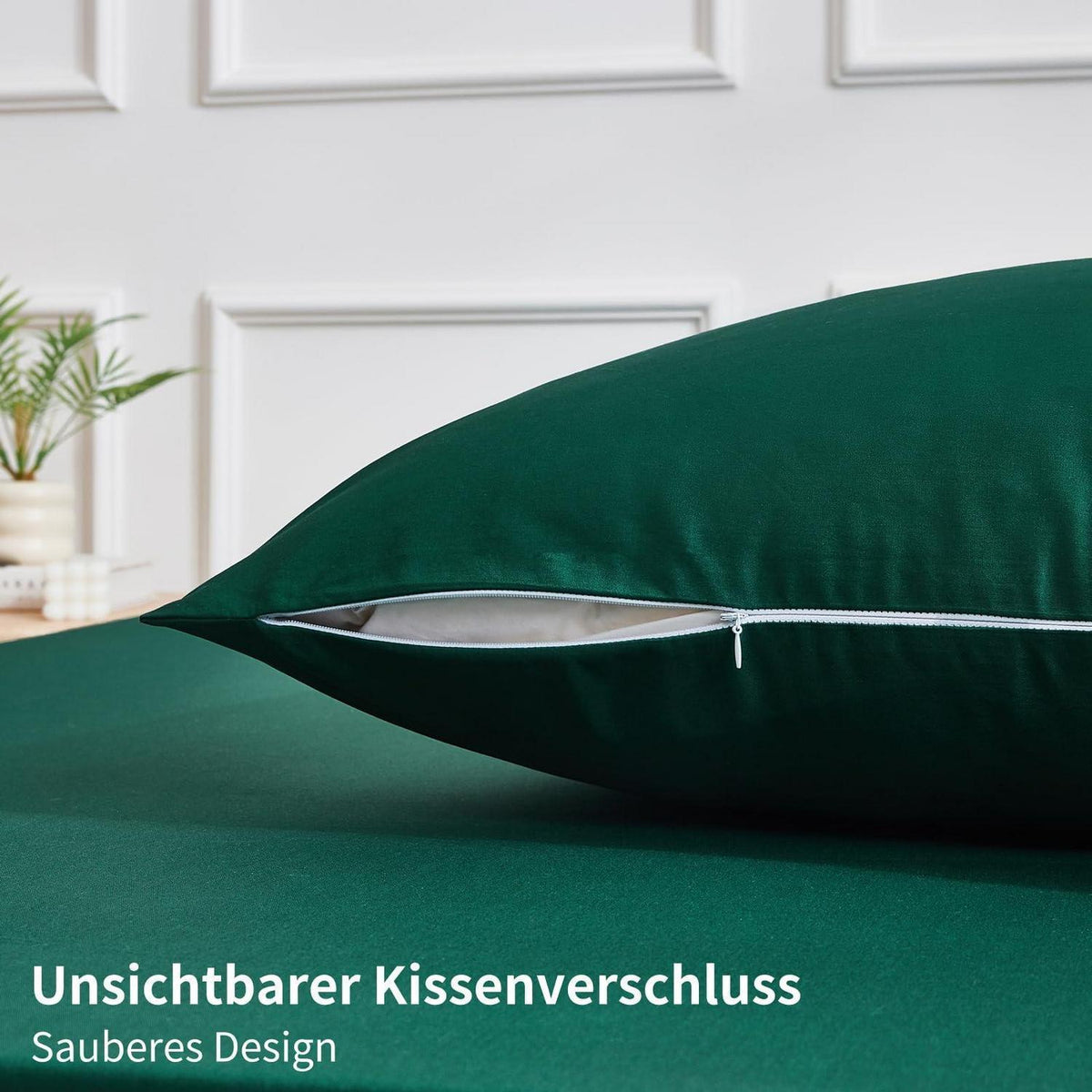 Dunkelgrüne Bettwäsche 135x200 - 4-teilig, 100% Baumwolle