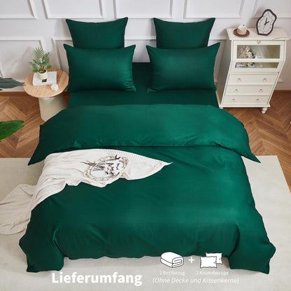 Dunkelgrüne Bettwäsche 135x200 - 4-teilig, 100% Baumwolle