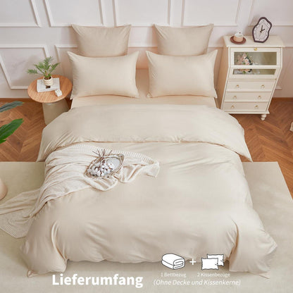 4teilige Bettwäsche 135x200 Baumwolle Beige – Weich & Atmungsaktiv