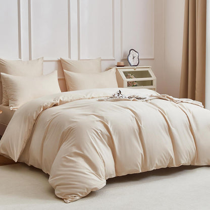 Baumwoll Bettwäsche Set 220x240 Beige – 3-teilig, Kühlend & Weich