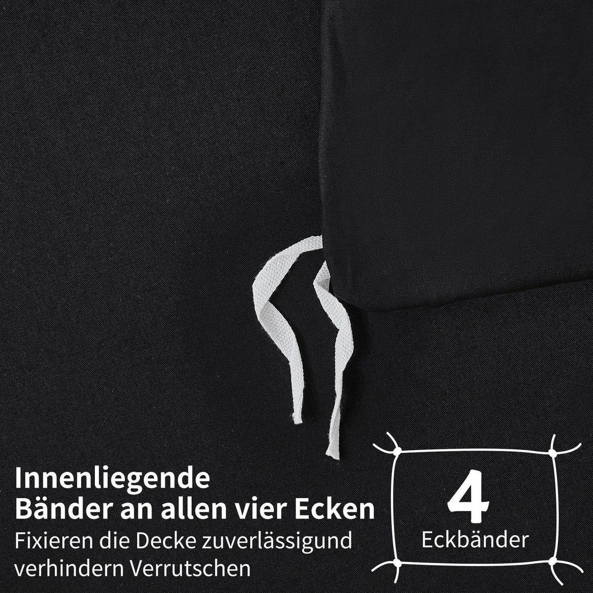 4teilige Bettwäsche 135x200 Baumwolle Schwarz Uni