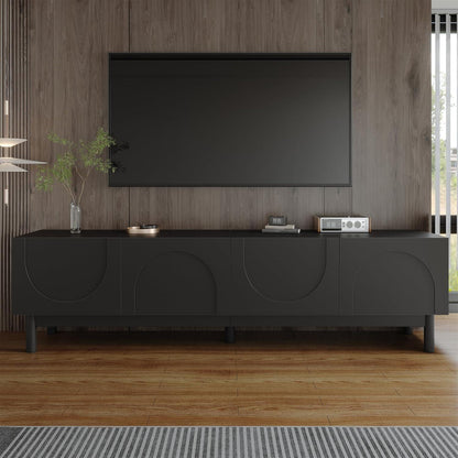 Schwarzer TV-Schrank mit Wellenförmigen Türen & Stauraum (169cm)