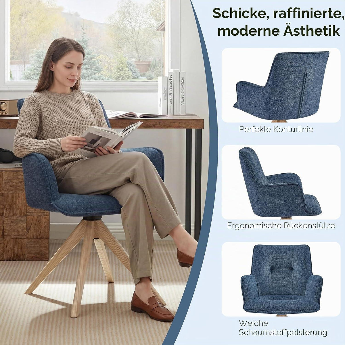 Drehbarer Esszimmerstuhl Set Blau - Polsterstuhl mit Armlehnen