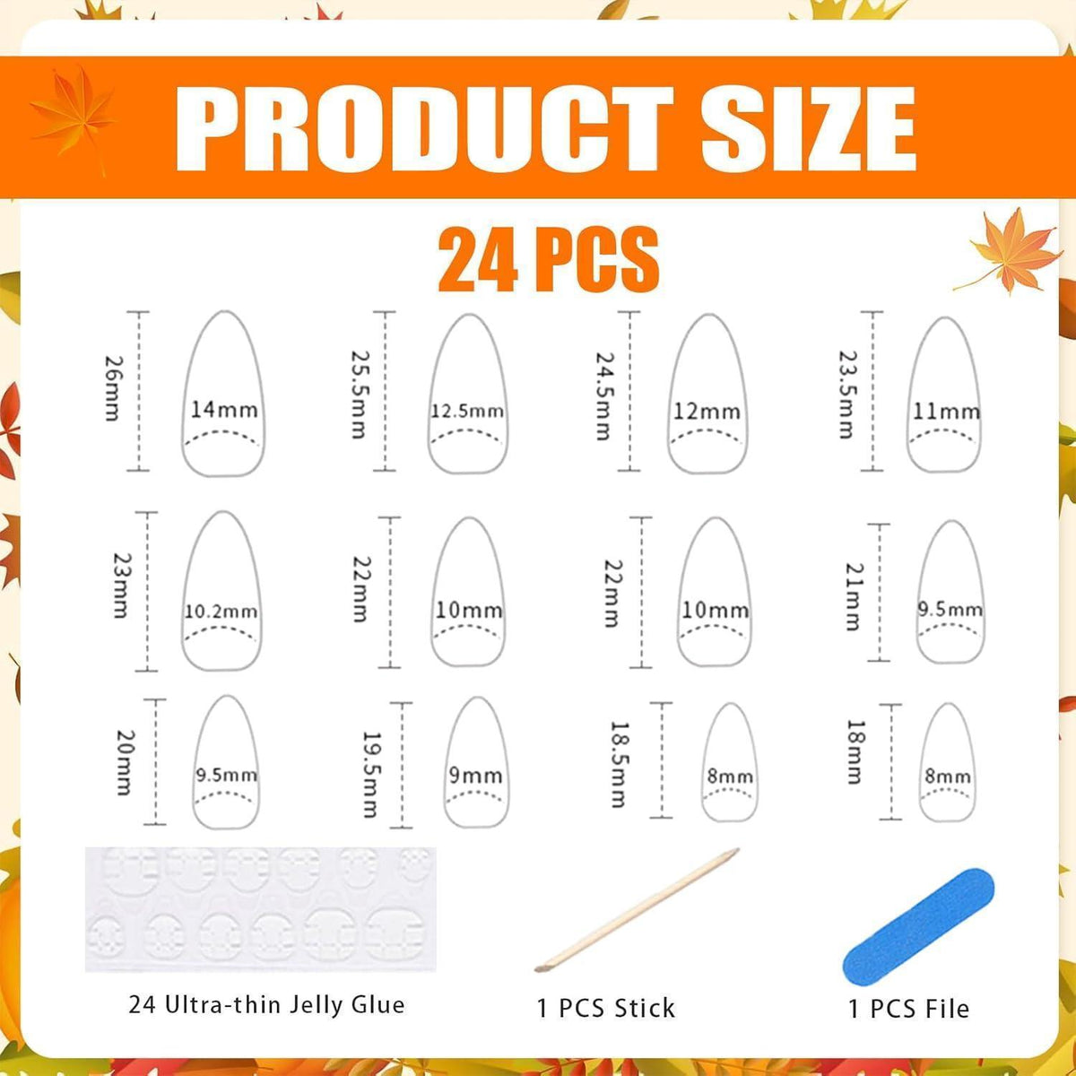 Press on Nägel 3D Orangenblumen – Mandel French Tip