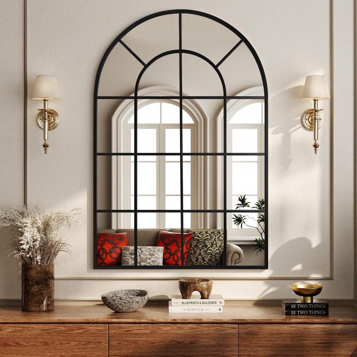 Koonmi Gitter Wandspiegel Schwarz 90x60 cm – Dekorativer Spiegel