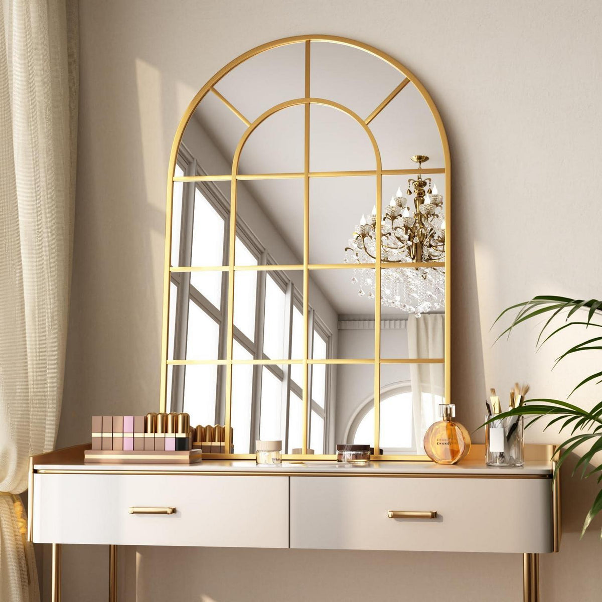 Koonmi Gitter Wandspiegel Gold 90x60 cm – Dekorativer Spiegel