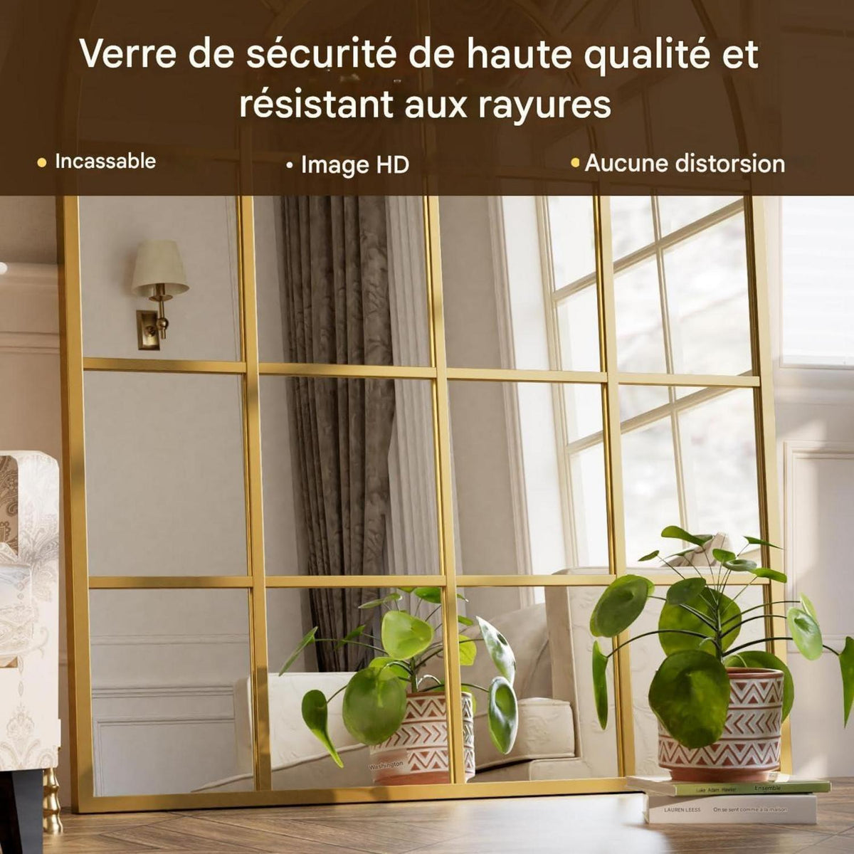 Koonmi Gitter Wandspiegel Gold 90x60 cm – Dekorativer Spiegel