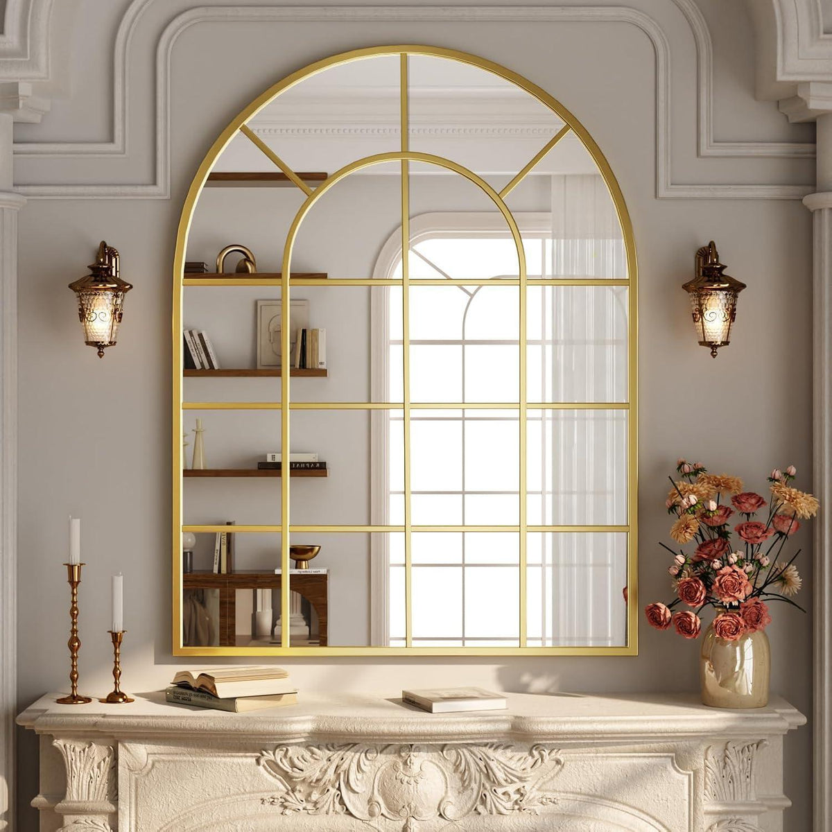 Koonmi Gitter Wandspiegel Gold 100x75 cm – Dekorativer Spiegel