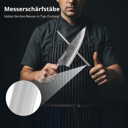 20cm Damast Kochmesser mit Wetzstahl – Scharfes Küchenmesser