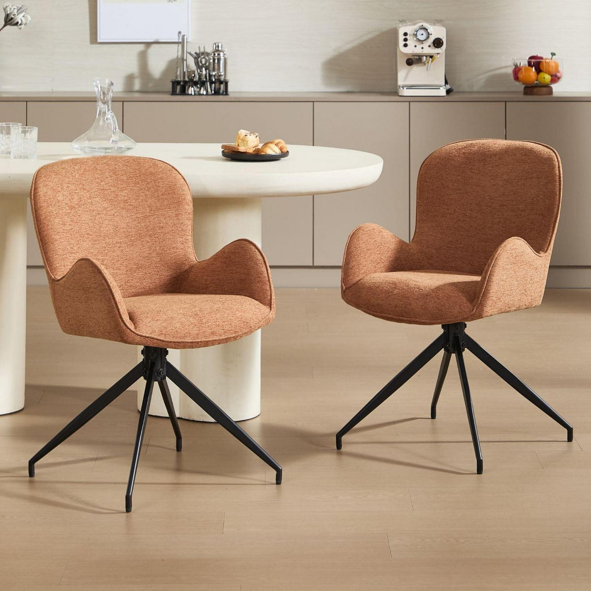 Drehbarer Esszimmerstuhl 2er Set – Gepolstert, Braun
