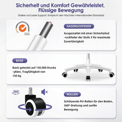 Ergonomischer Bürostuhl mit Lendenstütze und Wippfunktion, Grau