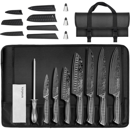 12-teiliges Küchenmesser-Set Edelstahl mit Wetzstahl & Tasche