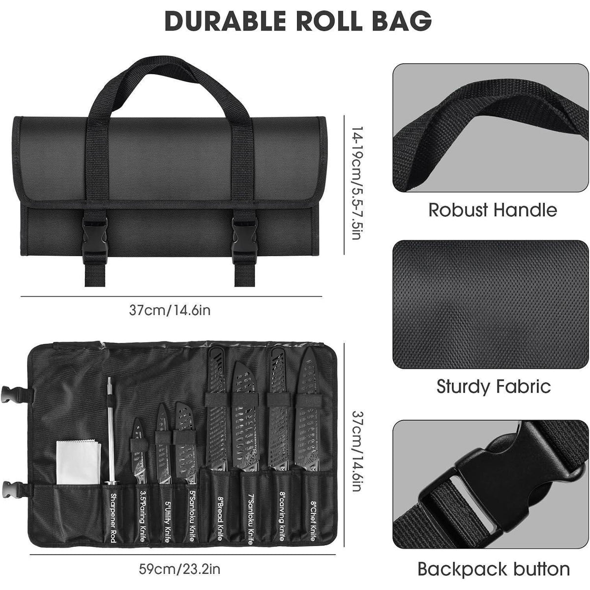 12-teiliges Küchenmesser-Set Edelstahl mit Wetzstahl & Tasche