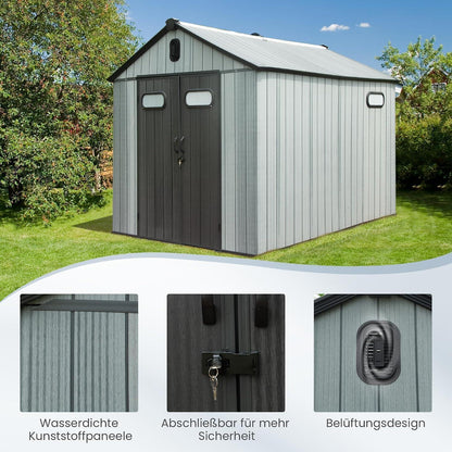 Gartenhaus Kunststoff Grau – 2,3x2,9m, Wetterfest & Abschließbar