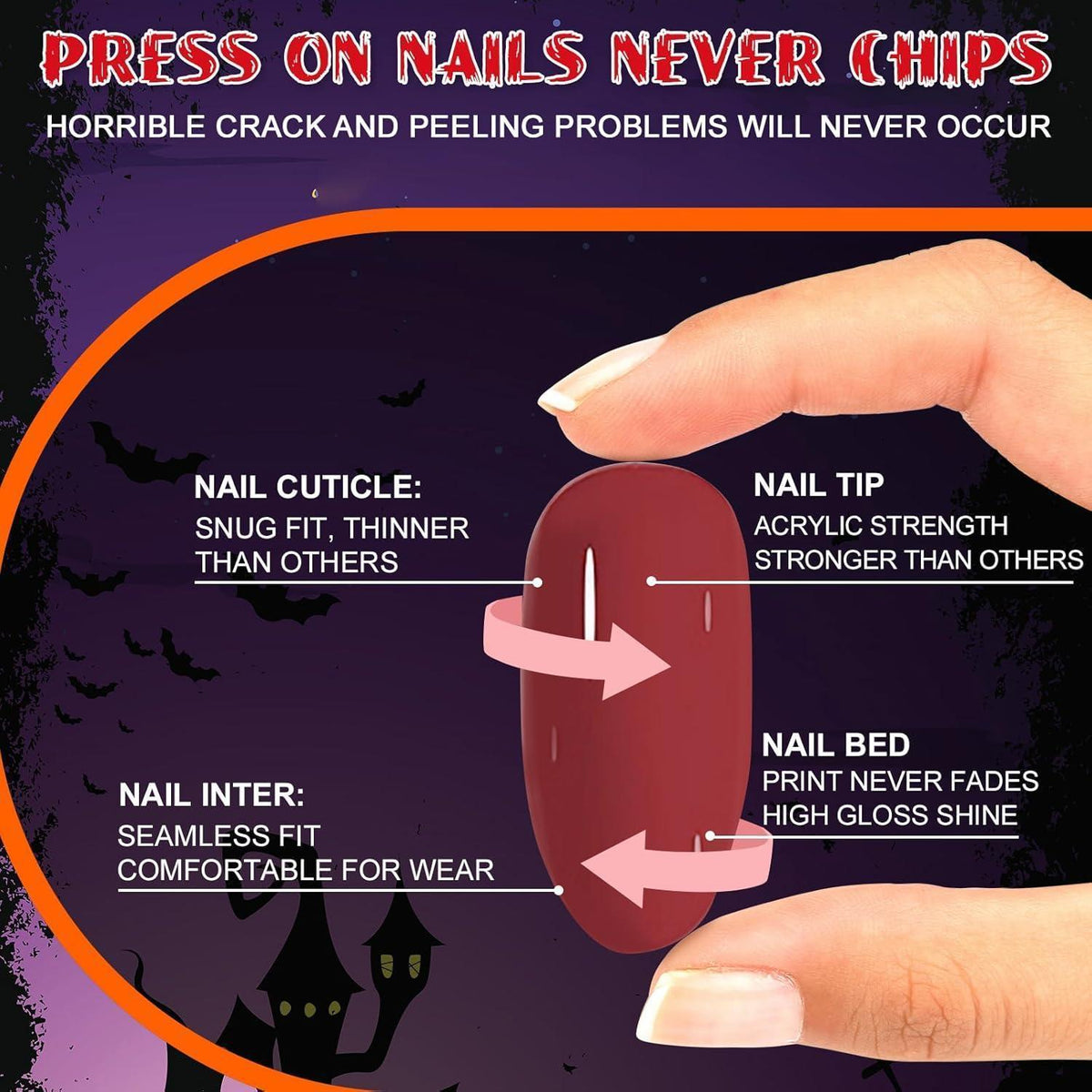 24 Halloween Nägel Aufkleben Kurz Eckig Grün Kürbis Spinnennetz