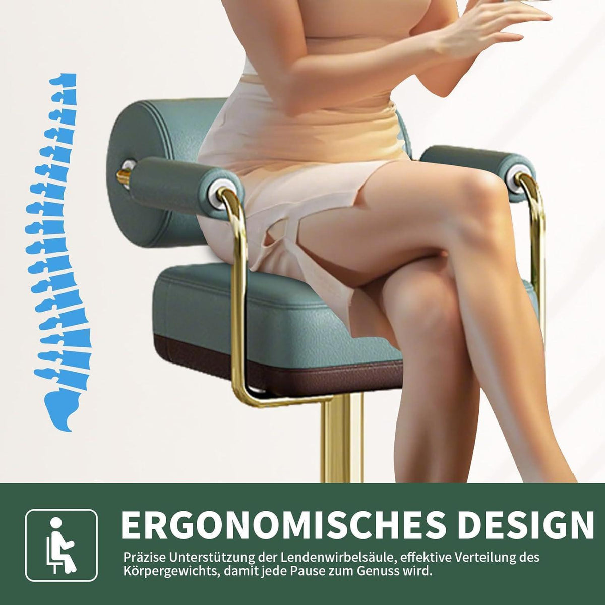Vigosit Barhocker Set Höhenverstellbar, Drehbar & Gepolstert, Grün