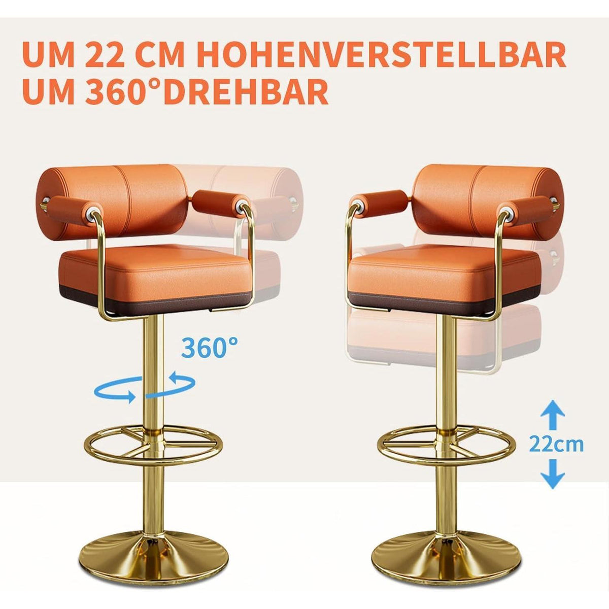 Vigosit Barhocker Set Höhenverstellbar, Drehbar & Gepolstert Braun