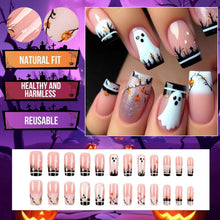 24 Eckige Halloween Nägel Schwarz Glitzer & Nude Rosa Press On Nails