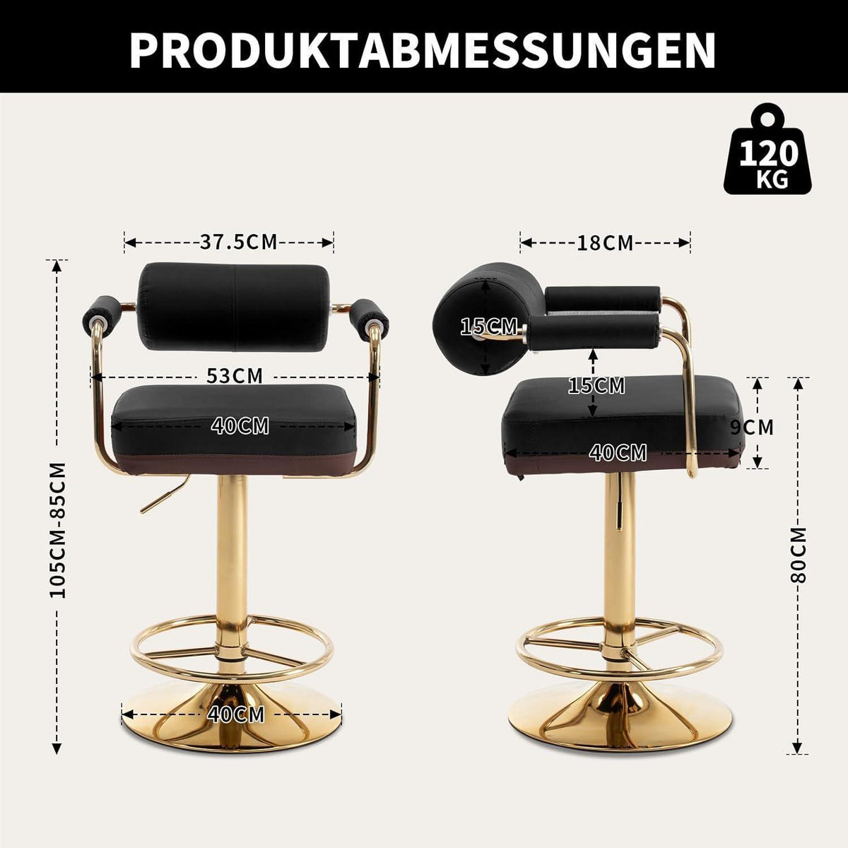Vigosit Barhocker Set Höhenverstellbar, Drehbar & Gepolstert