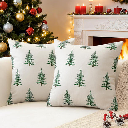 Weihnachtliche Kissenbezüge 2er Set 50x50 cm, Weihnachtsbaum Beige