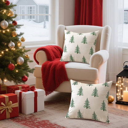 Weihnachtliche Kissenbezüge 2er Set 50x50 cm, Weihnachtsbaum Beige