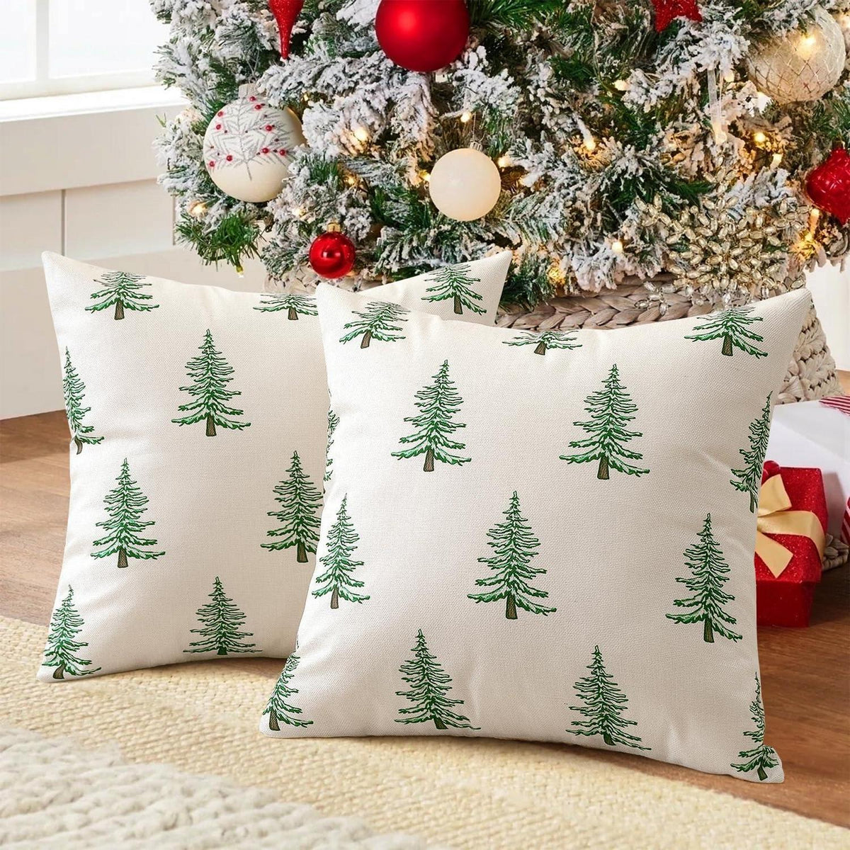 Weihnachtliche Kissenbezüge 2er Set 50x50 cm, Weihnachtsbaum Beige