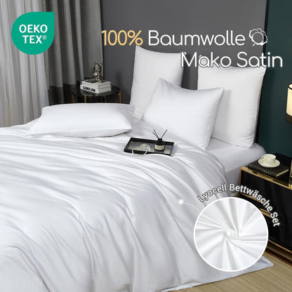 Mako Satin Bettwäsche 220x240 Weiß – 3-teilig, Baumwolle