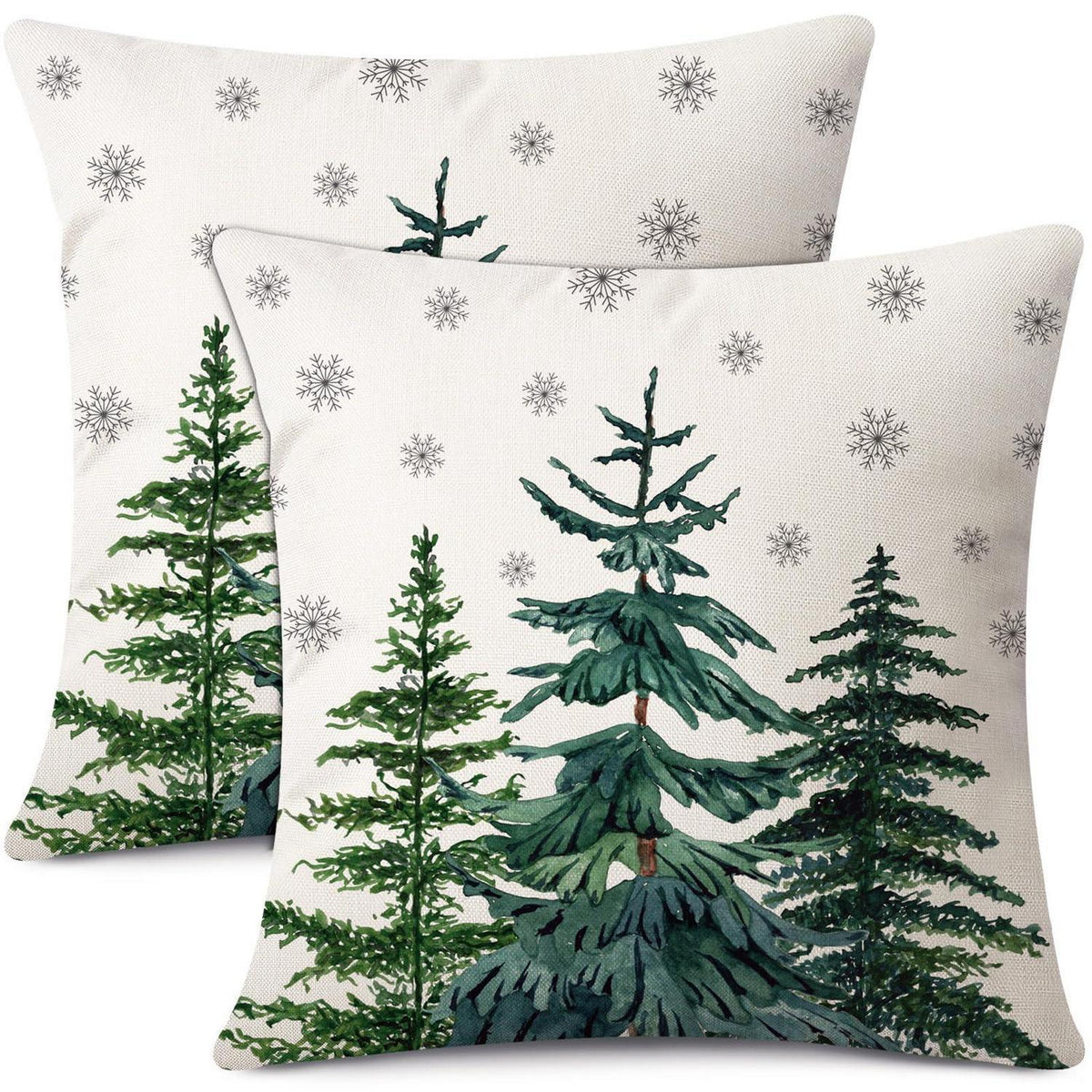 Weihnachtliche Kissenbezüge 2er Set 45x45 cm Baum & Schneeflocken