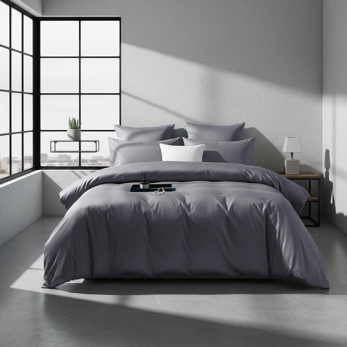 Mako Satin Bettwäsche Set 200x200 Hellgrau Anthrazit