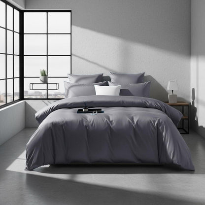 Mako Satin Bettwäsche Set 200x200 Hellgrau Anthrazit