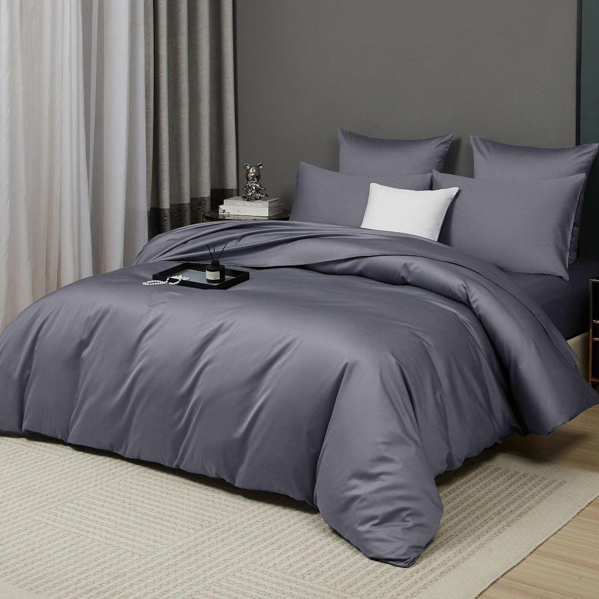Mako Satin Bettwäsche Set 200x200 Hellgrau Anthrazit
